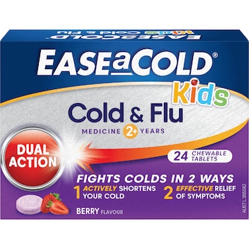 EASEaCOLD Kids Chewable Berry Cold & Flu Tablets 2-12Yrs 24 pack