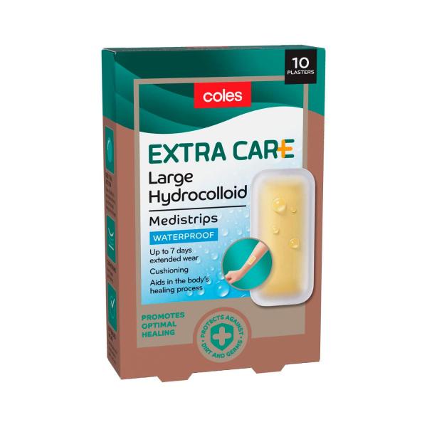 COLES EXTRA CARE HYDROCOLLOID MEDISTRIPS LARGE 10PK