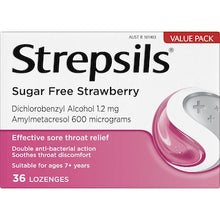 Strepsils Sore Throat Sugar Free Strawberry Lozenges 36 pack