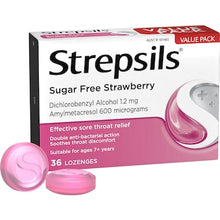 Strepsils Sore Throat Sugar Free Strawberry Lozenges 36 pack