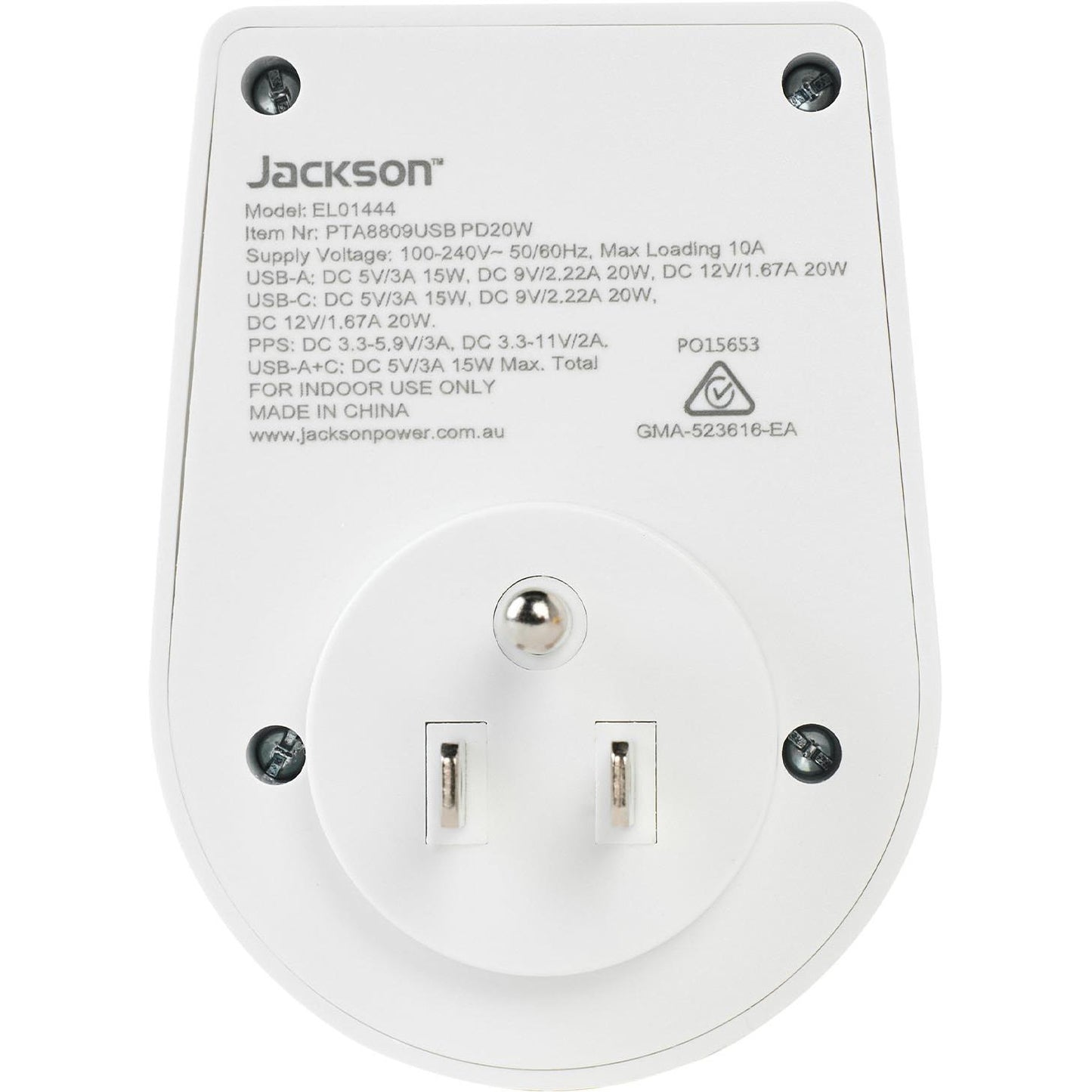 Jackson MOVE Rapid Charge PD20W USB-C/A Outbound Travel Adaptor