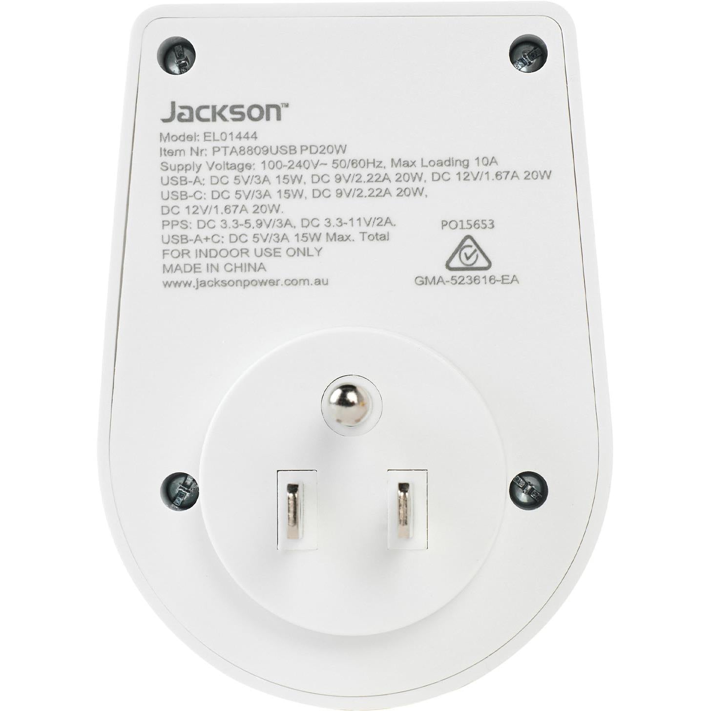 Jackson MOVE Rapid Charge PD20W USB-C/A Outbound Travel Adaptor