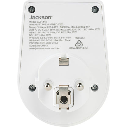 Jackson MOVE Rapid Charge PD20W USB-C/A Outbound Travel Adaptor
