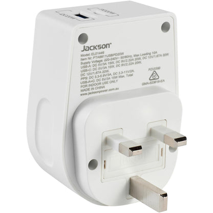 Jackson MOVE Rapid Charge PD20W USB-C/A Outbound Travel Adaptor