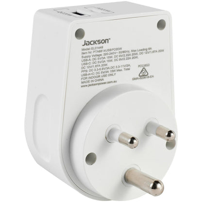 Jackson MOVE Rapid Charge PD20W USB-C/A Outbound Travel Adaptor