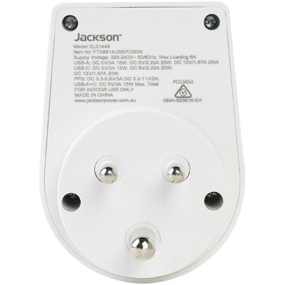 Jackson MOVE Rapid Charge PD20W USB-C/A Outbound Travel Adaptor