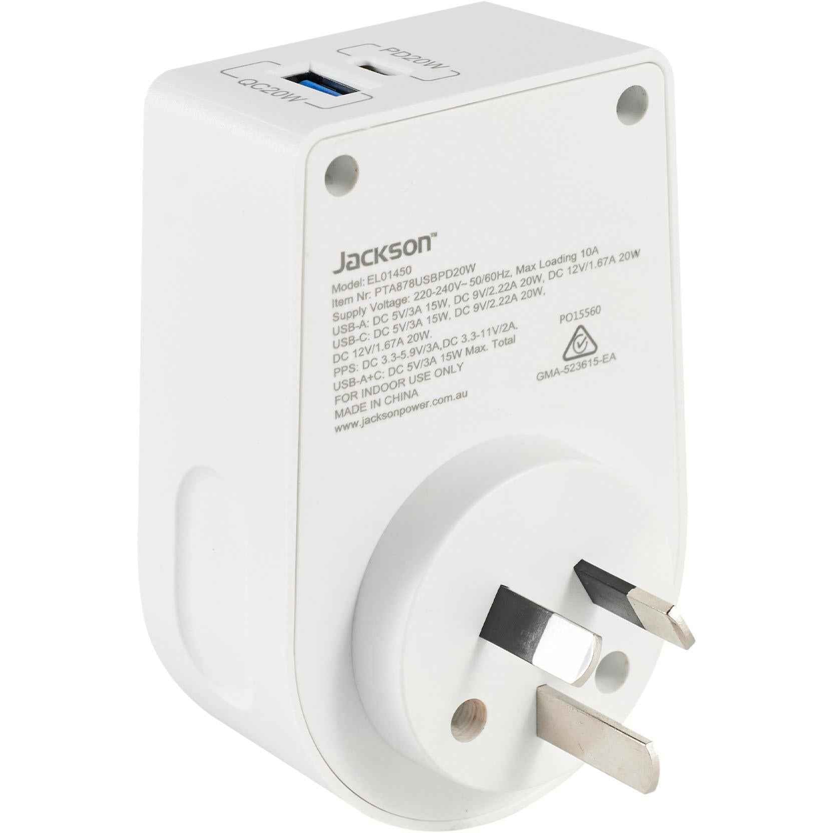 Jackson MOVE Rapid Charge PD20W USB-C/A Inbound Travel Adaptor for USA & UK