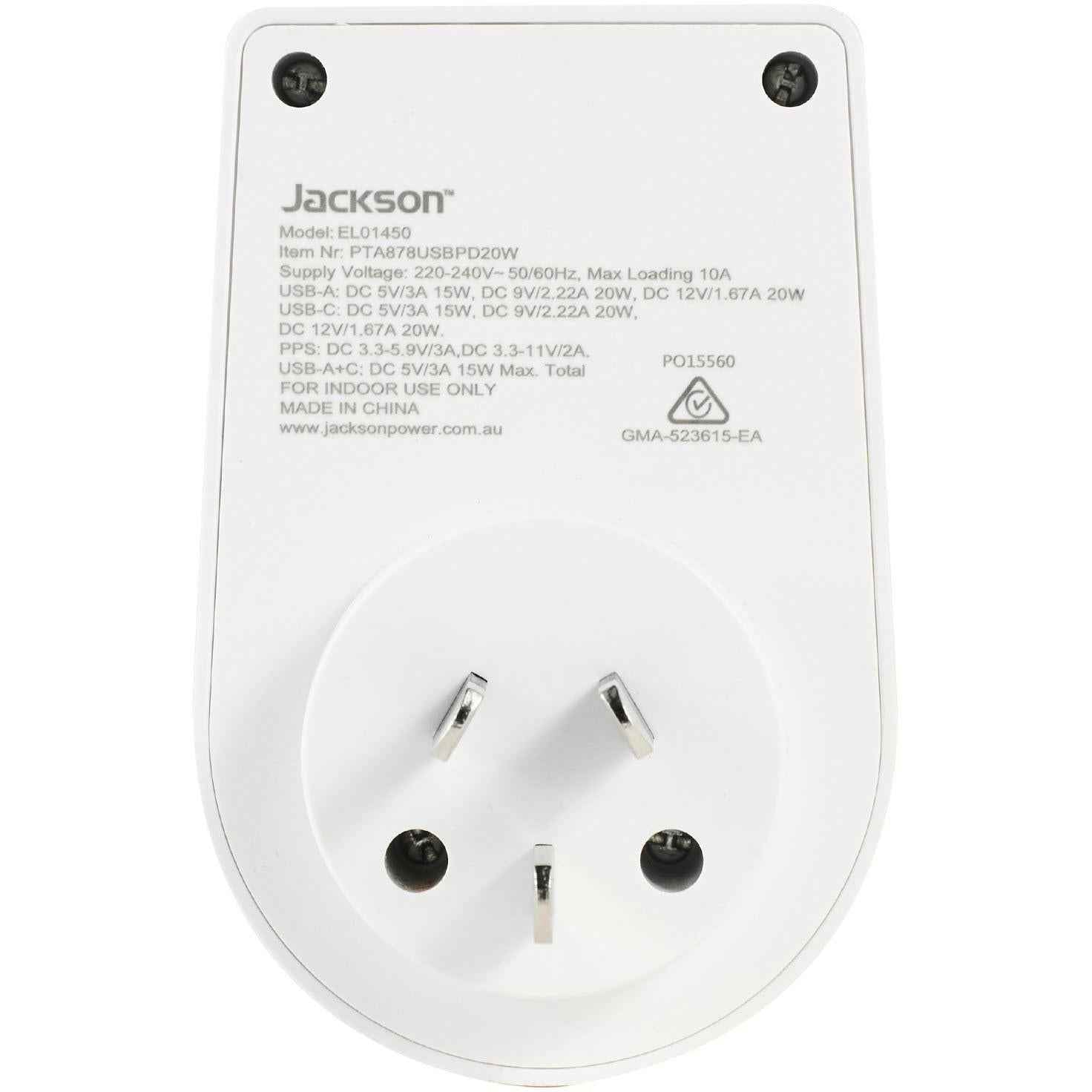 Jackson MOVE Rapid Charge PD20W USB-C/A Inbound Travel Adaptor for USA & UK