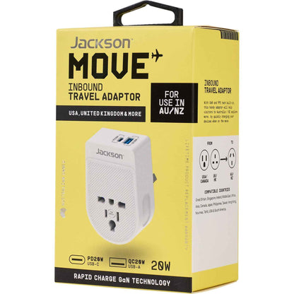 Jackson MOVE Rapid Charge PD20W USB-C/A Inbound Travel Adaptor for USA & UK