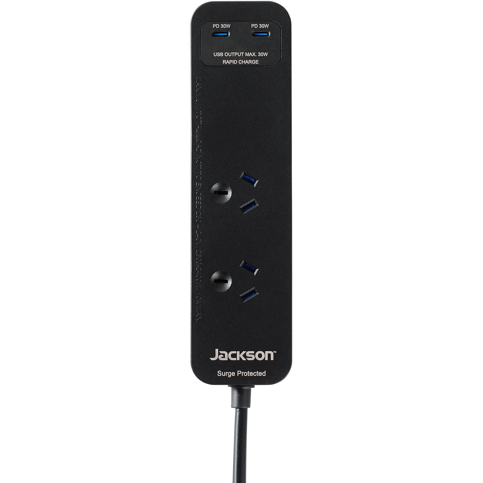Jackson Rapid Charge 30W USB-C Compact 2 Outlet Powerboard (Black)