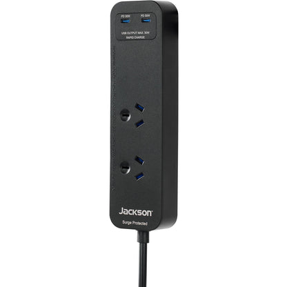 Jackson Rapid Charge 30W USB-C Compact 2 Outlet Powerboard (Black)
