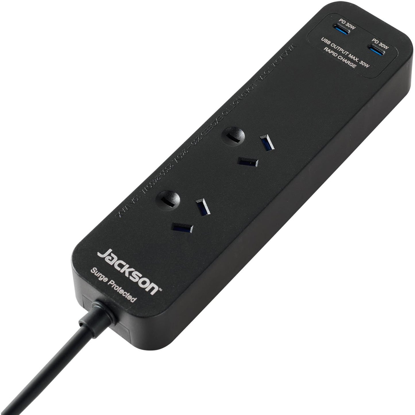 Jackson Rapid Charge 30W USB-C Compact 2 Outlet Powerboard (Black)
