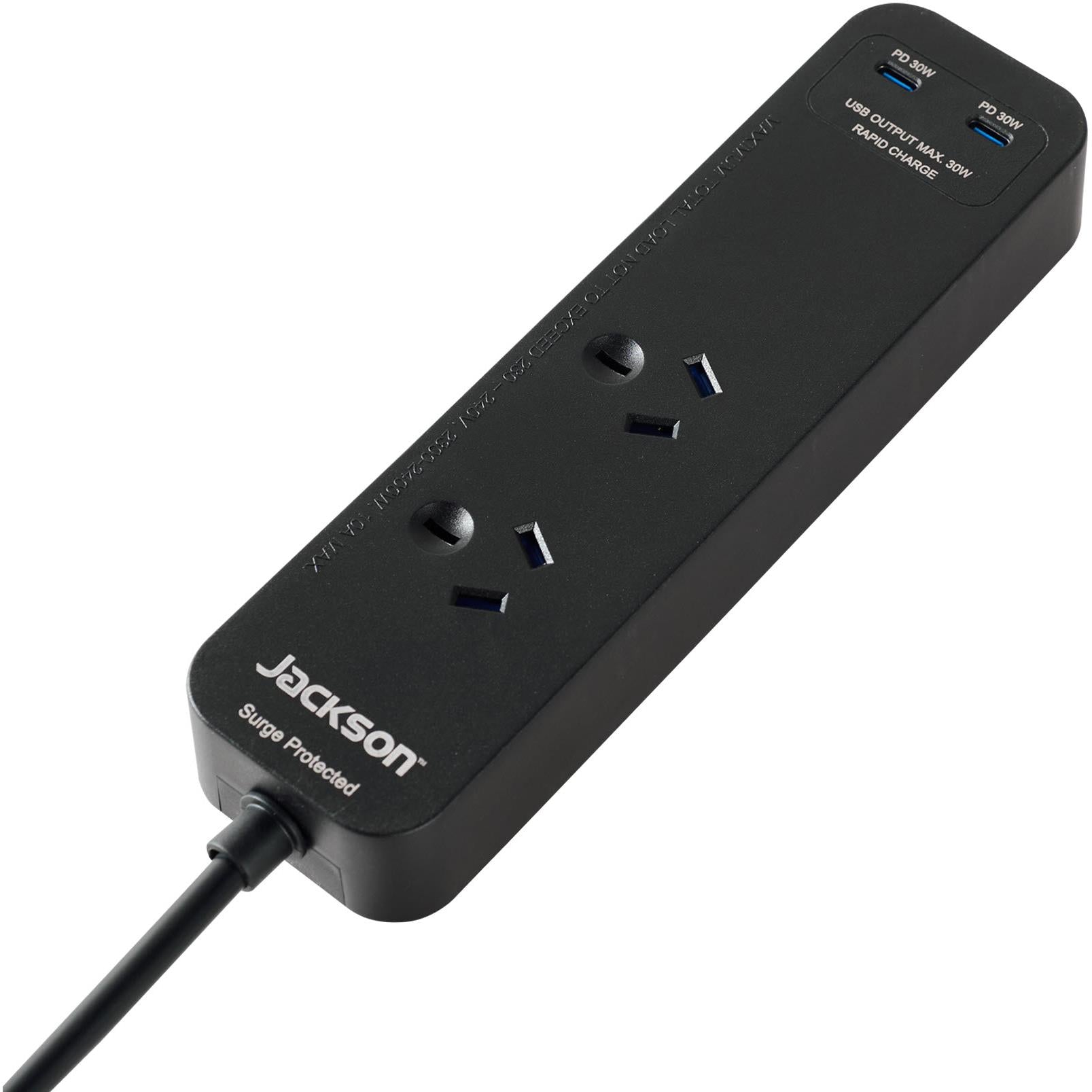 Jackson Rapid Charge 30W USB-C Compact 2 Outlet Powerboard (Black)