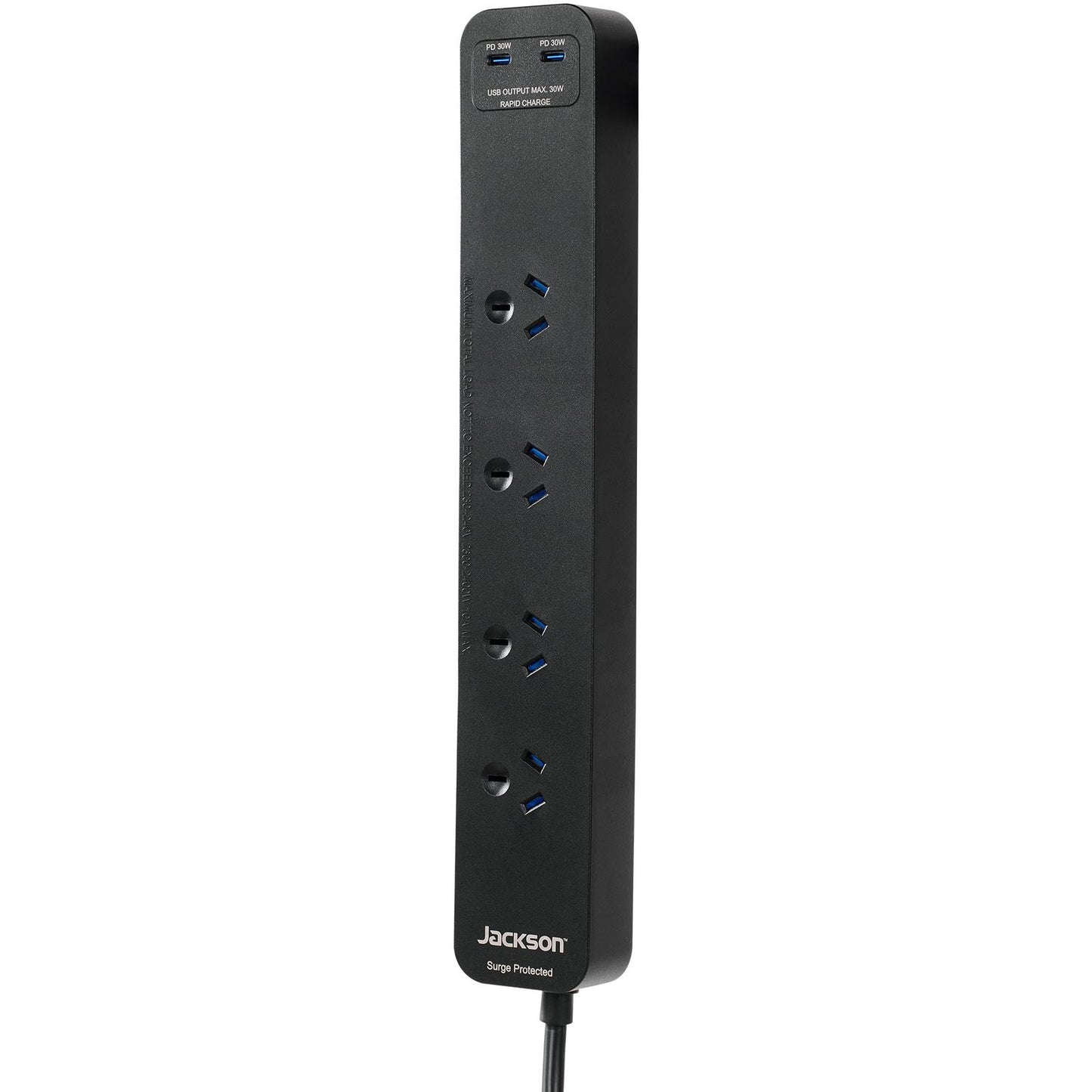 Jackson Rapid Charge 30W Dual USB-C 4 Outlet Powerboard (Black)