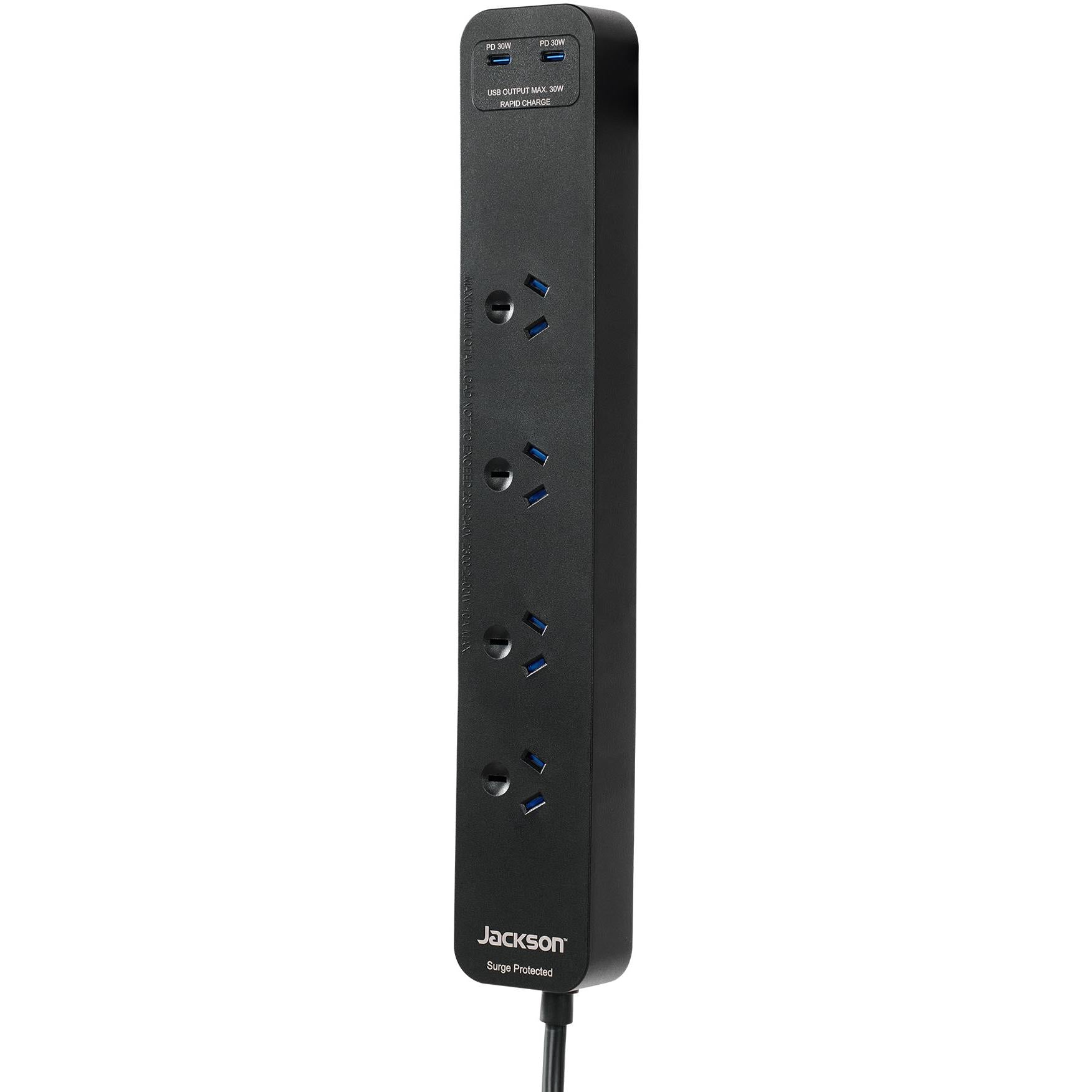 Jackson Rapid Charge 30W Dual USB-C 4 Outlet Powerboard (Black)