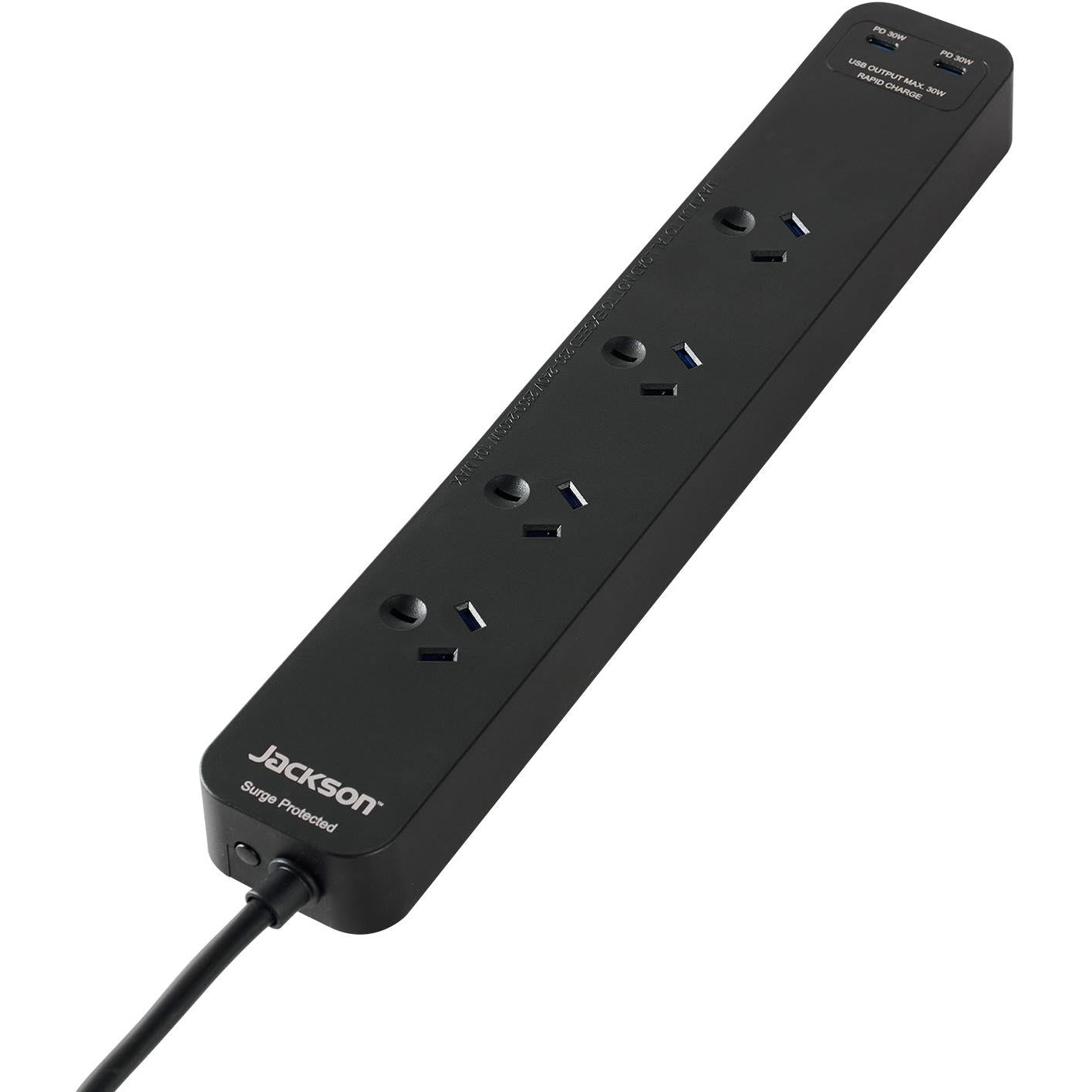 Jackson Rapid Charge 30W Dual USB-C 4 Outlet Powerboard (Black)