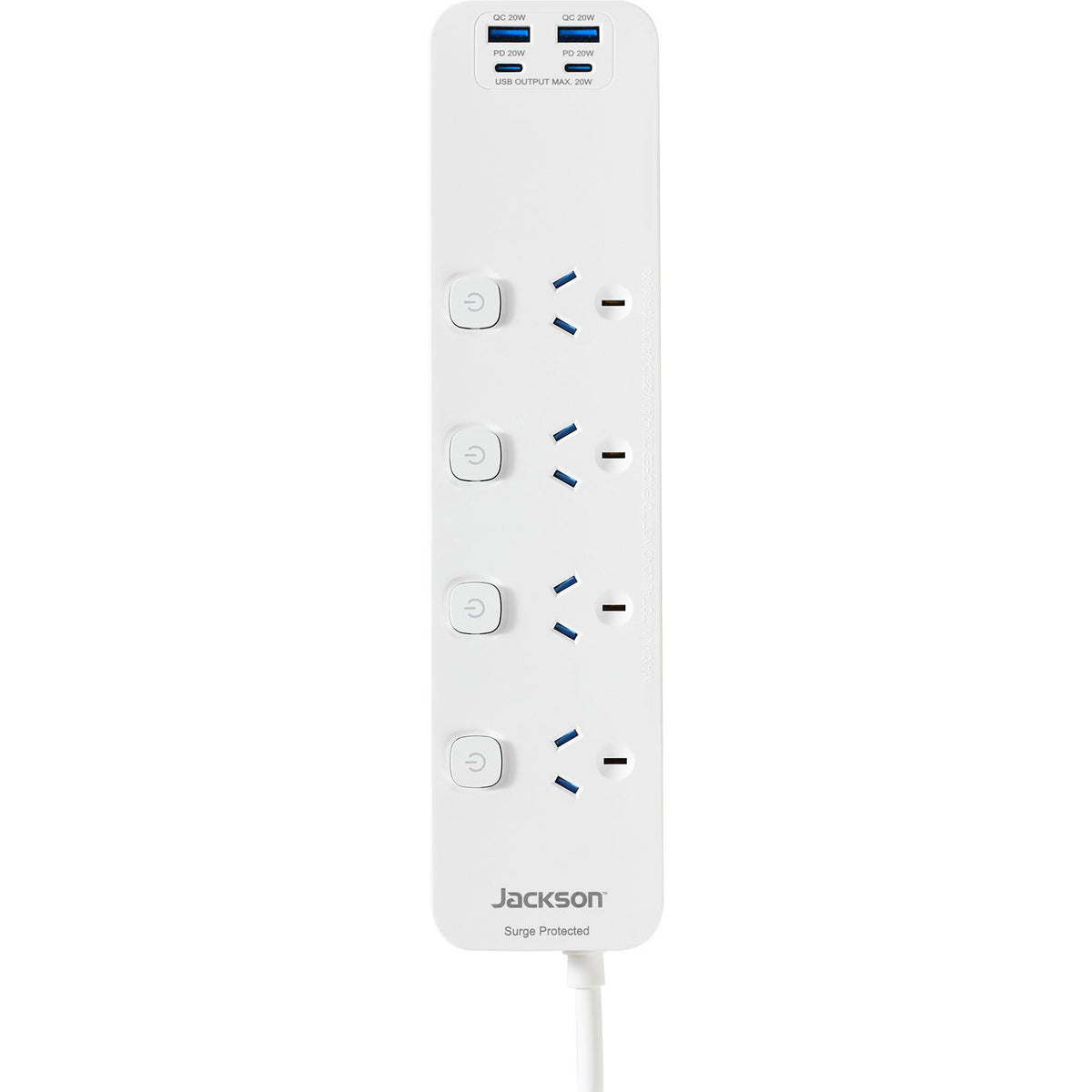 Jackson Rapid Charge PD20W USB-A & USB-C Switched 4 Outlet Powerboard