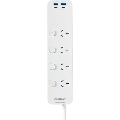Jackson Rapid Charge PD20W USB-A & USB-C Switched 4 Outlet Powerboard