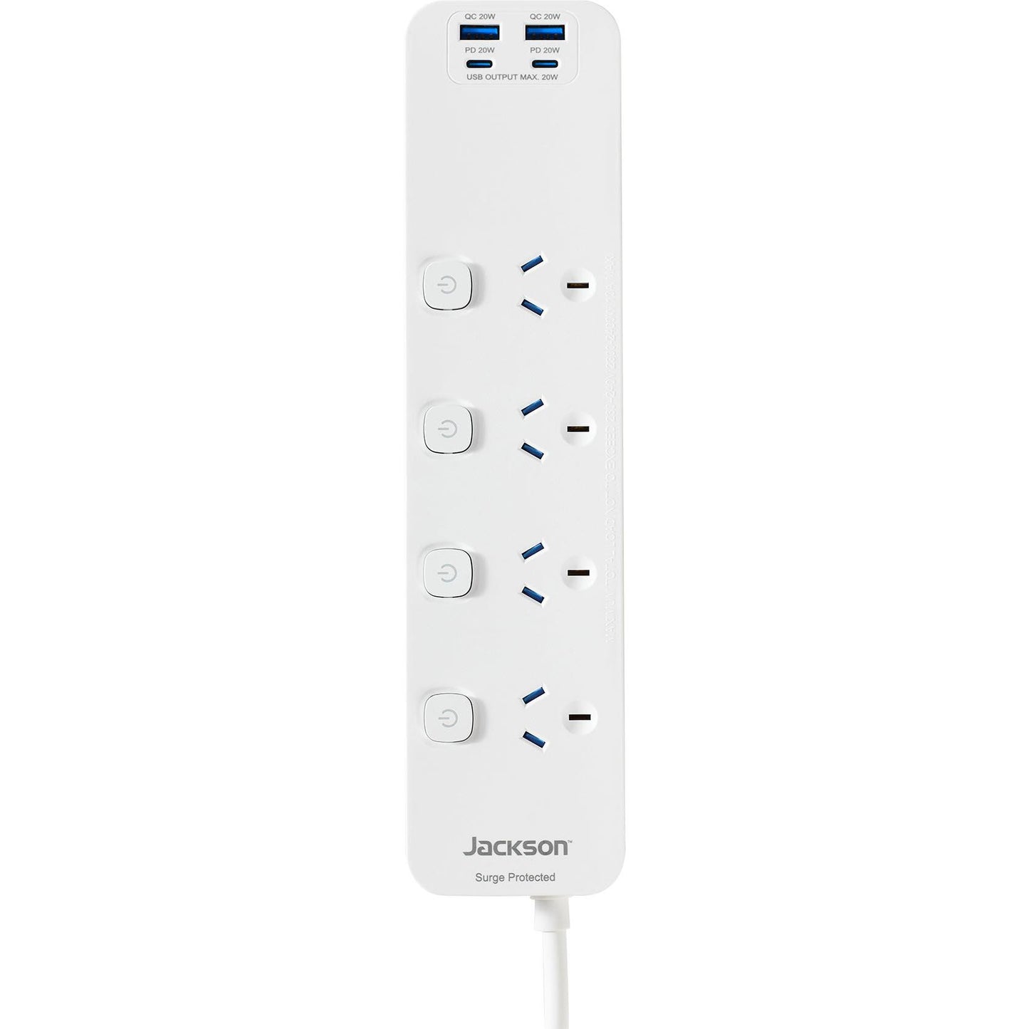 Jackson Rapid Charge PD20W USB-A & USB-C Switched 4 Outlet Powerboard