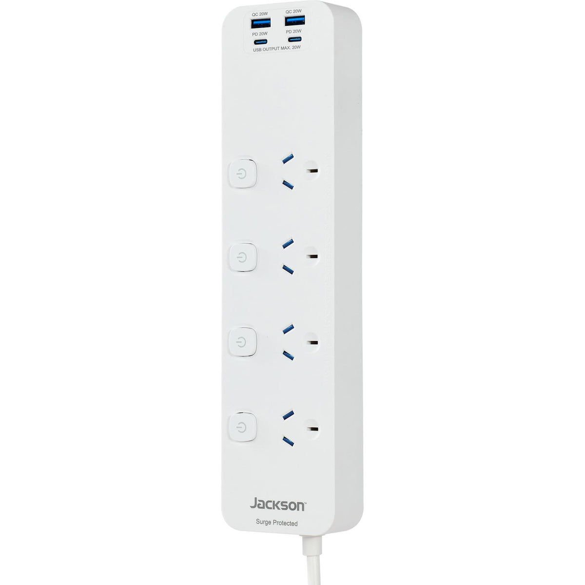 Jackson Rapid Charge PD20W USB-A & USB-C Switched 4 Outlet Powerboard