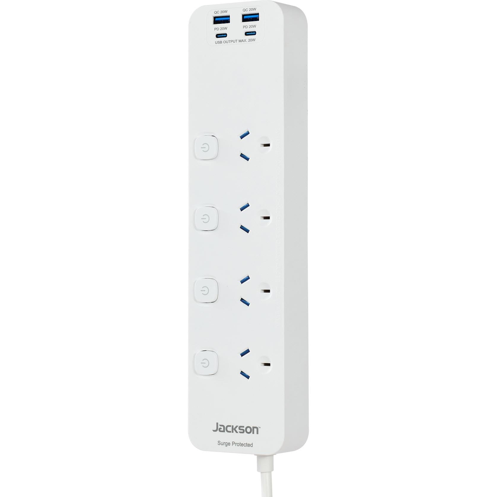 Jackson Rapid Charge PD20W USB-A & USB-C Switched 4 Outlet Powerboard