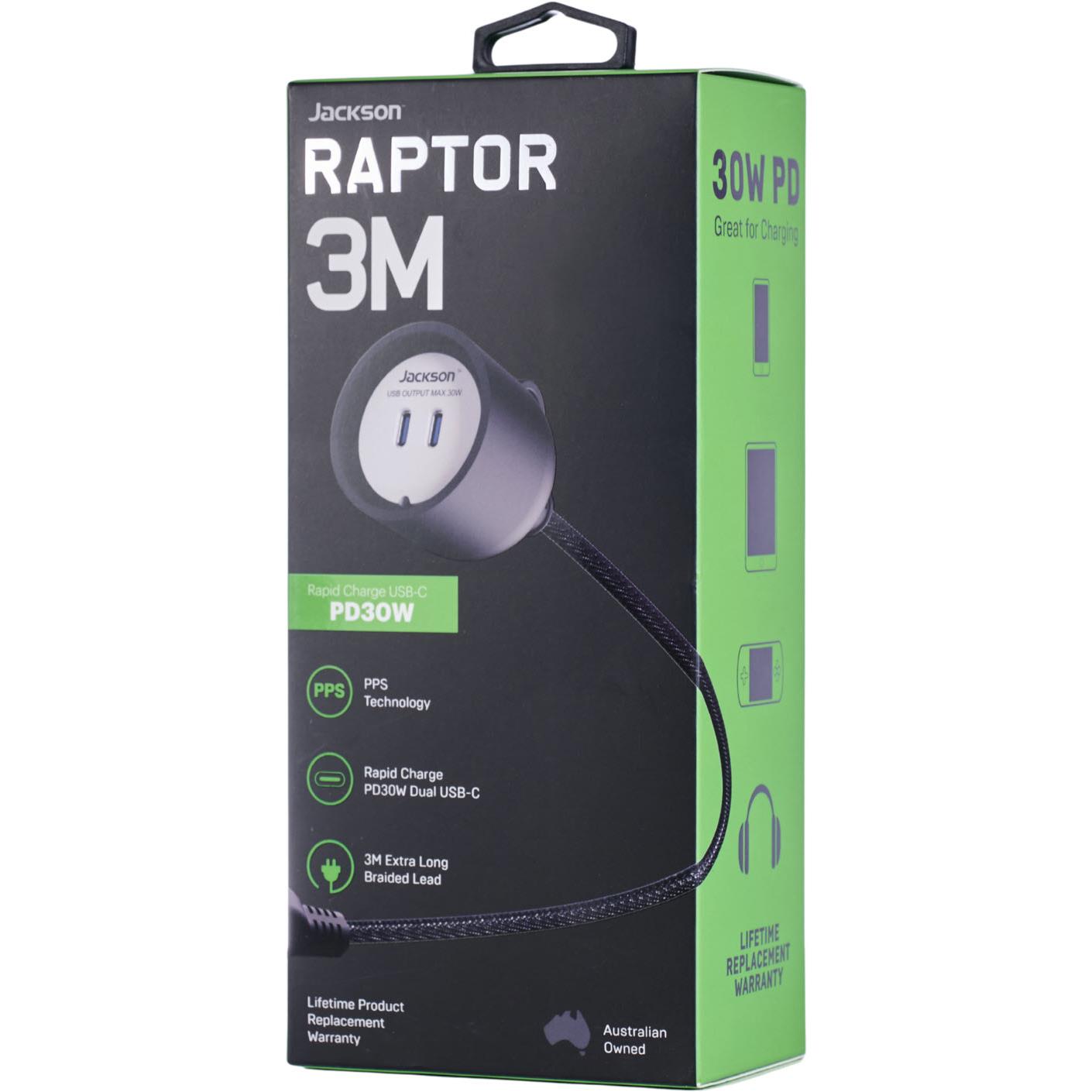 Jackson Raptor 30W Dual USB-C PD30W Charging Lead 3M