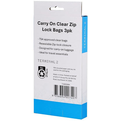 Terminal 2 Carry on Zip Lock Bags 3 Pack