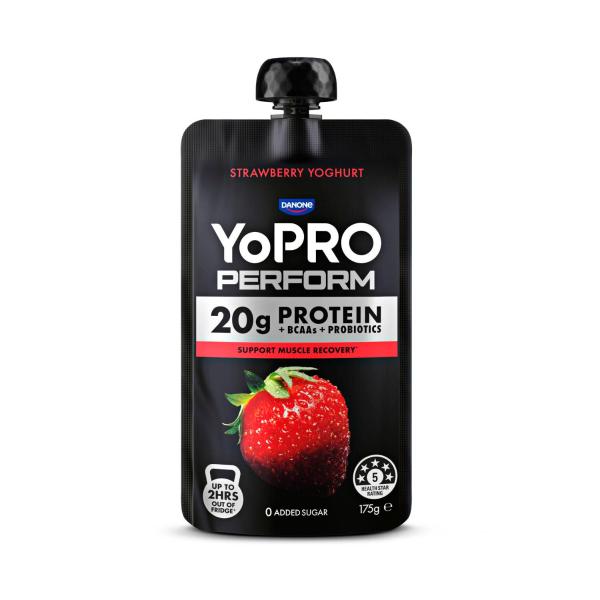 YOPRO PERFORM HIGH PROTEIN YOGHURT POUCH NO ADDED SUGAR STRAWBERRY 175G