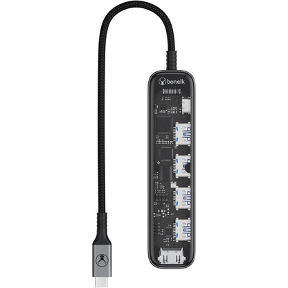 Bonelk Vision Long-Life USB-C to 6-in-1 Multiport Hub (SG/Clear)