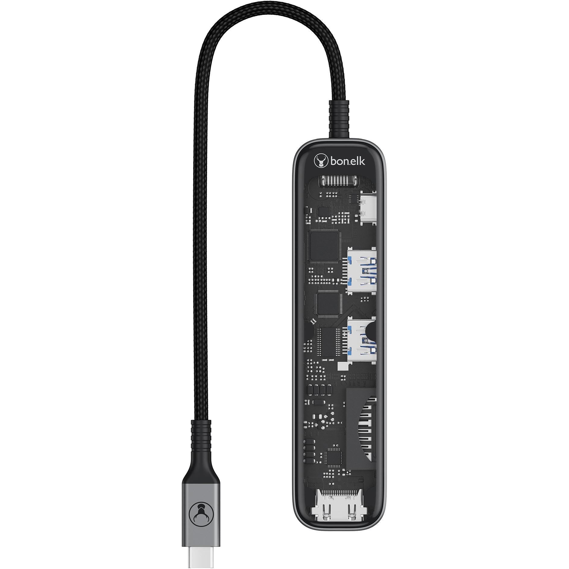 Bonelk Vision Long-Life USB-C to 6-in-1 w/Card Reader Multiport Hub (SG/Clear)