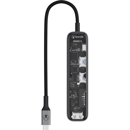 Bonelk Vision Long-Life USB-C to 6-in-1 w/Card Reader Multiport Hub (SG/Clear)