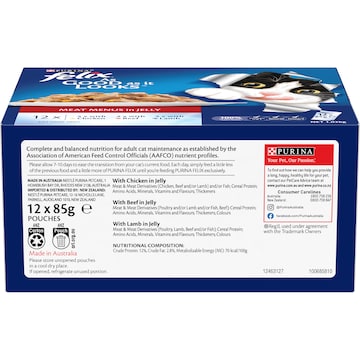 Felix As Good As It Looks Meat Menus In Jelly Wet Cat Food 85g x 12 pack