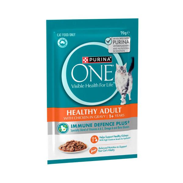 PURINA ONE HEALTHY ADULT WITH CHICKEN IN GRAVY CAT FOOD POUCH 70GRAM