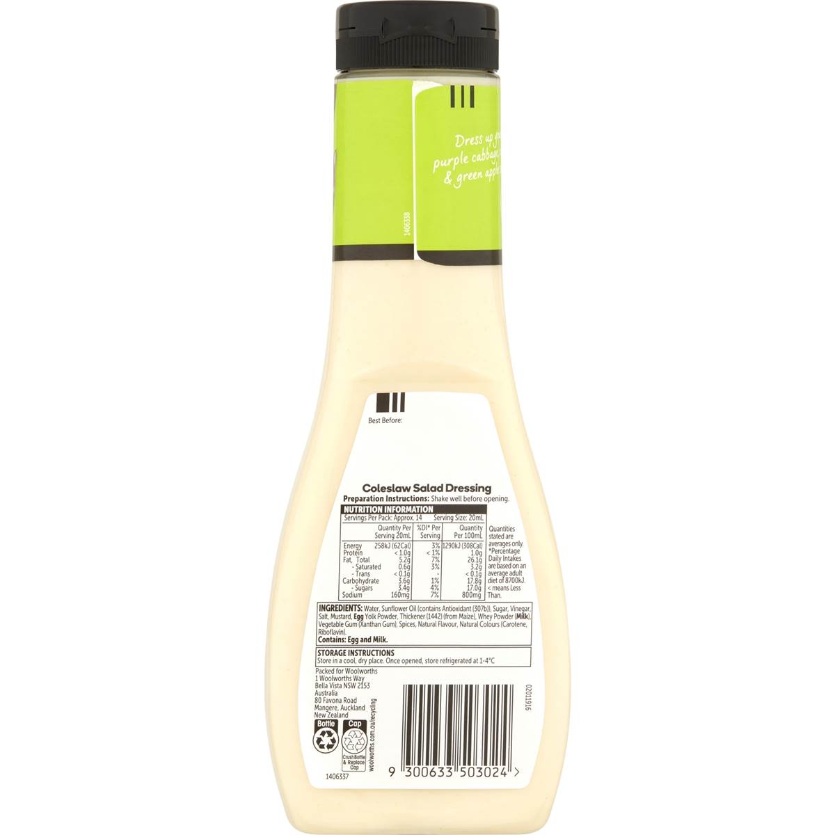 Woolworths Dressing Coleslaw 290ml