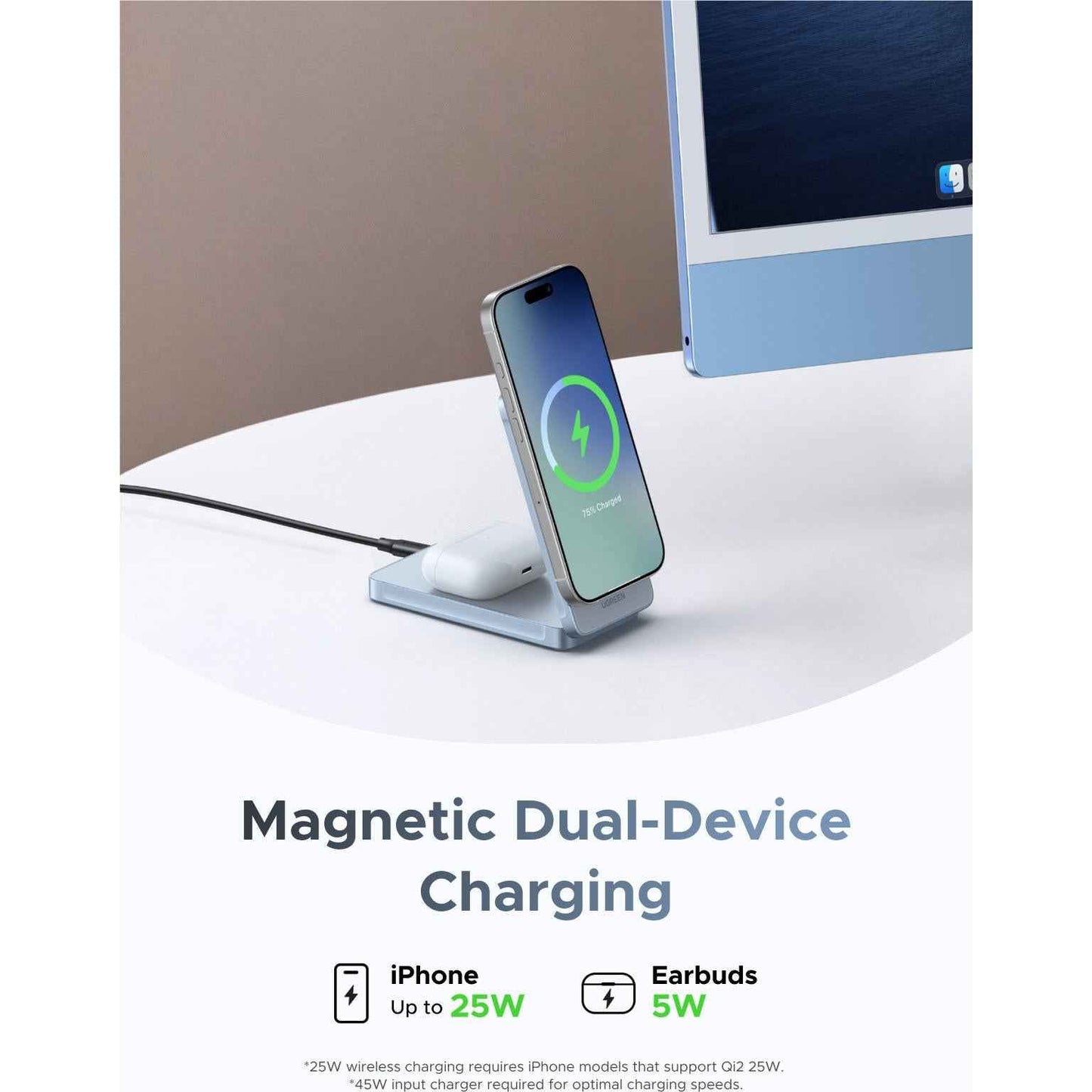 UGREEN Qi2.2 25W 2-in-1 Magnetic Wireless Charger