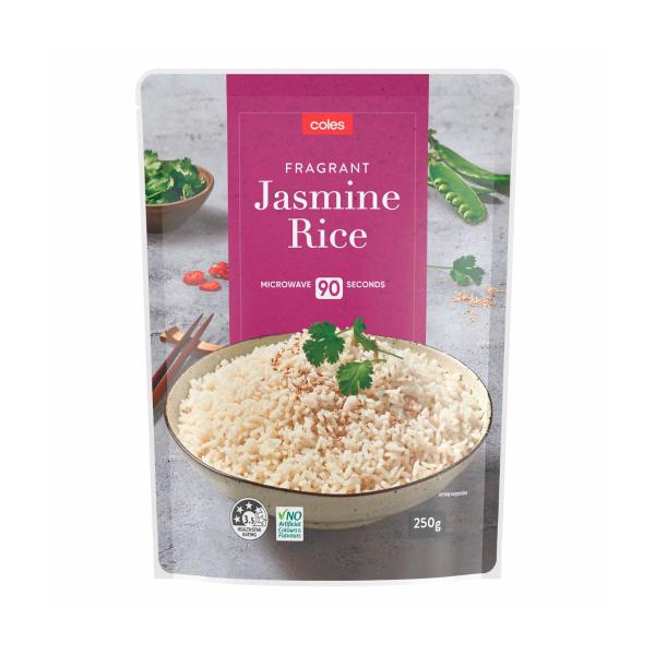 COLES MICROWAVE RICE:JASMINE:.:250 GRAM