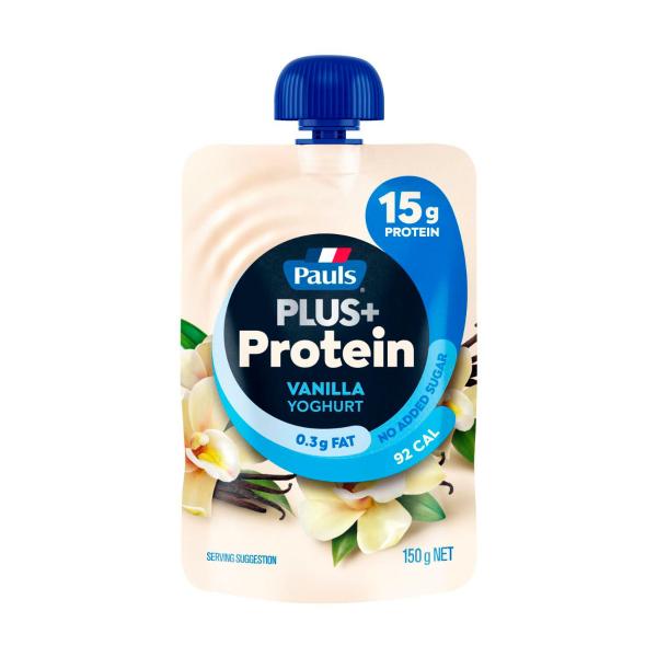 PAULS PLUS PROTEIN YOGHURT POUCH VANILLA 150G