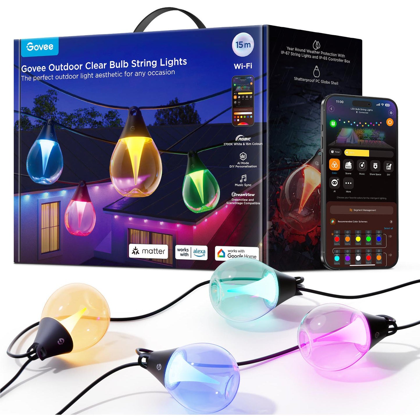 Govee Outdoor Clear Bulb String Lights (15m)