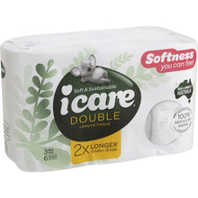 Icare 100% Recycled Toilet Tissue Double Length White 3 Ply 6 Pack