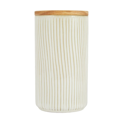 Large White Linear Glazed Canister