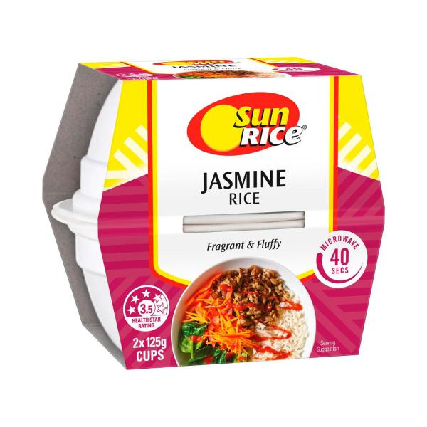 SUNRICE MICROWAVE JASMINE RICE CUP 2X125G