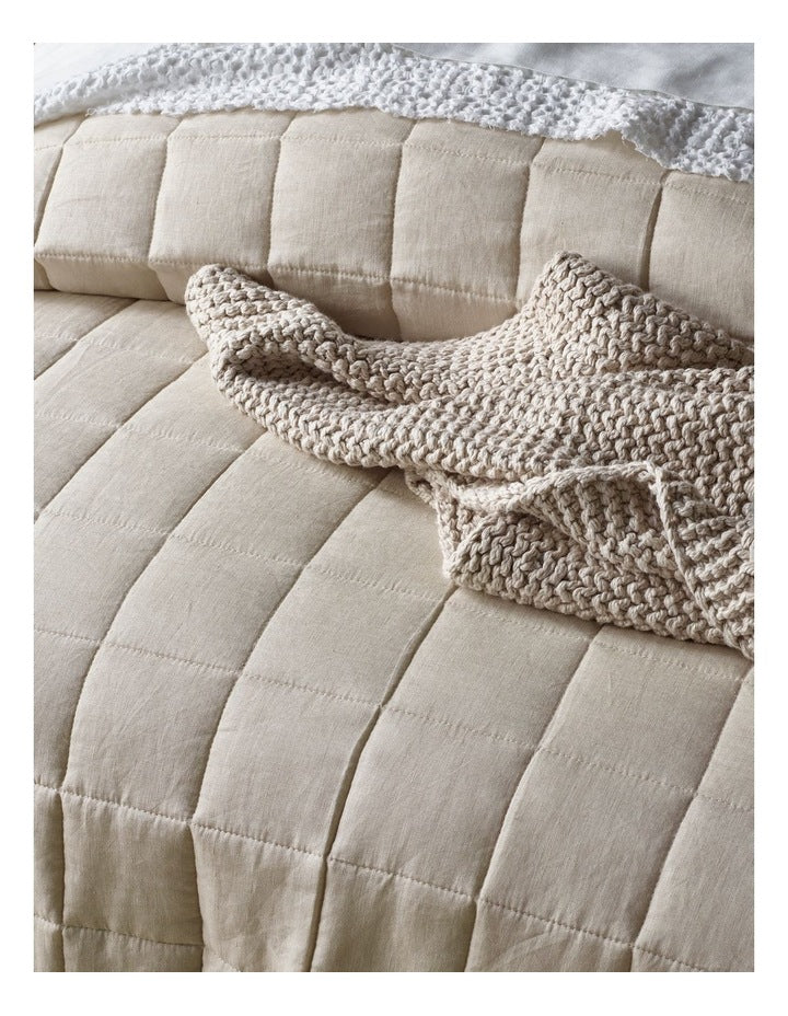 Sandy Cape Washed Belgian Linen Quilted Coverlet in Moonbeam