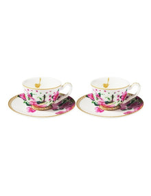 Teas & C's Silk Road Demi Cup & Saucer 85ml Set of 2 Gift Boxed in White