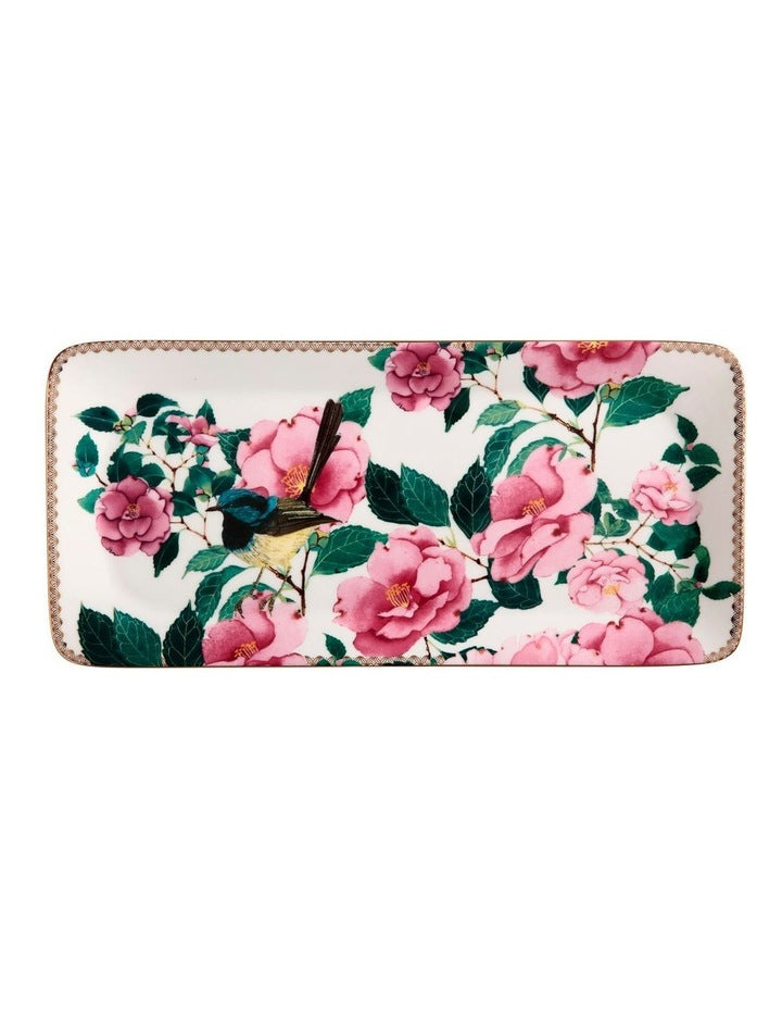Teas & C's Silk Road Rectangle Platter 33x15.5cm Gift Boxed in White