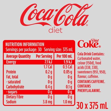 Coca-Cola Diet Soft Drink Multipack Cans 375mL x 30 pack
