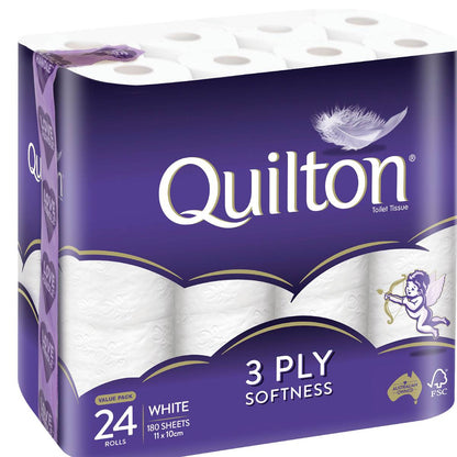 Quilton Toilet Tissue 3 Ply White 180 Sheets 24 Pack