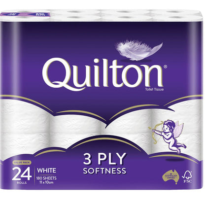 Quilton Toilet Tissue 3 Ply White 180 Sheets 24 Pack