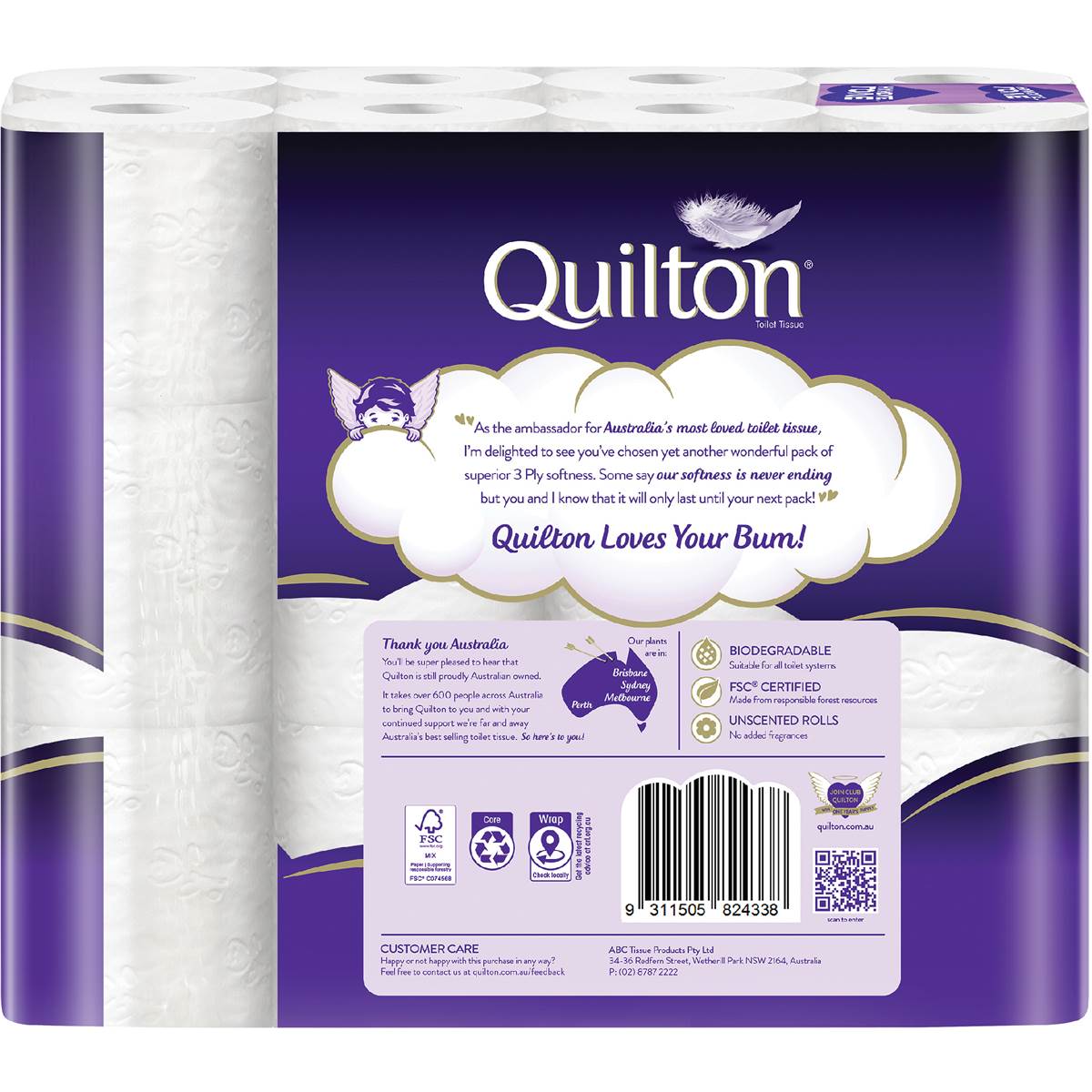 Quilton Toilet Tissue 3 Ply White 180 Sheets 24 Pack