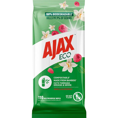 Ajax Eco Antibacterial Disinfectant Cleaning Wipes Vanilla 110 Pack