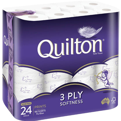 Quilton Toilet Tissue 3 Ply Prints 180 Sheets 24 Pack
